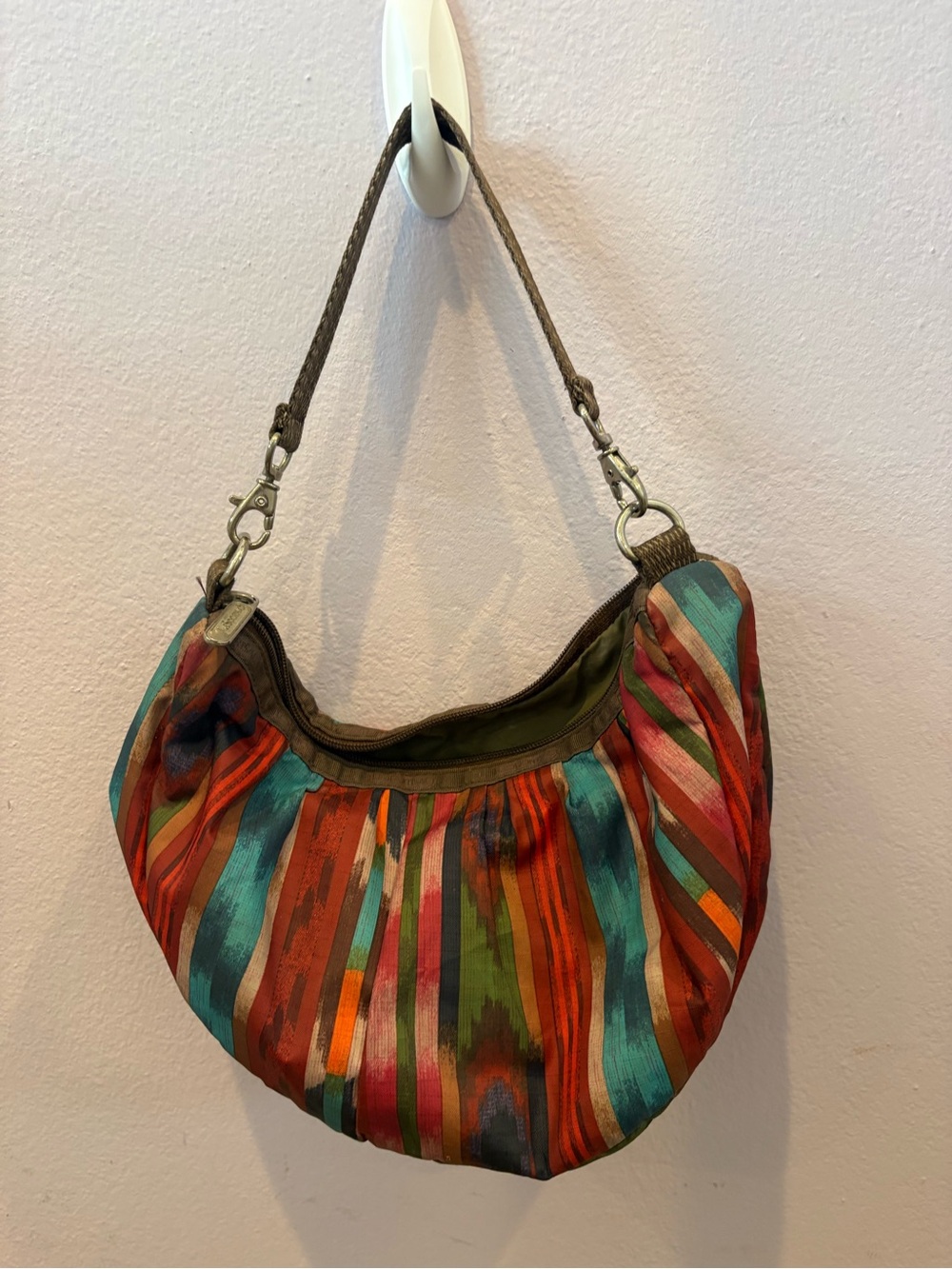 Lesportsac Multicolor Striped Hobo Bag in Teal, Red, Orange, Green
